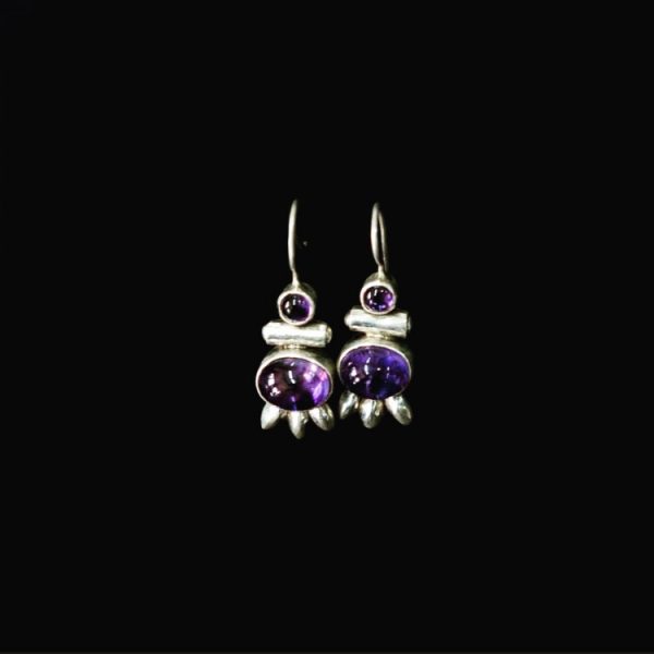 Amethyst earring middle rod with stone