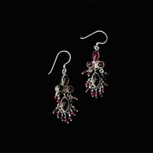 Cab Garnet earring face stone with bead dangle