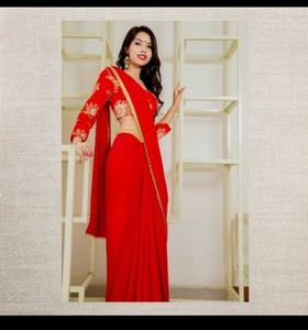 Red Chiffon Saree and Blouse with Embroidery
