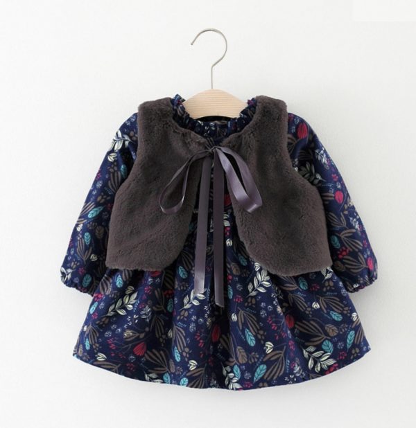 Thick Winter Dress With Vest For Baby Girls