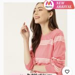 Women Pink White Striped Pullover