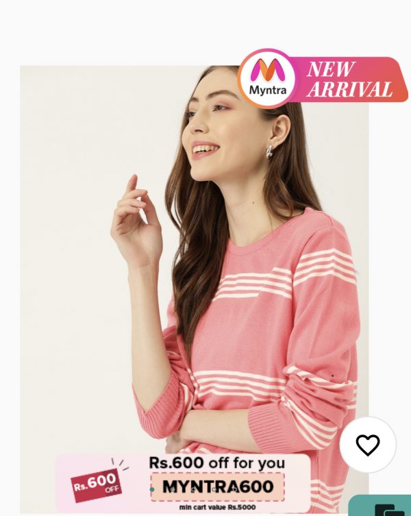 Women Pink White Striped Pullover