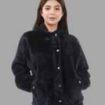 Nyptra Black Solid Fur Pullover Hoodie Jacket For Women