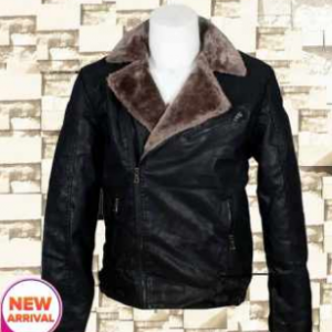 Biker Faux Leather Winter Jacket For Men - Warm Fur Inside